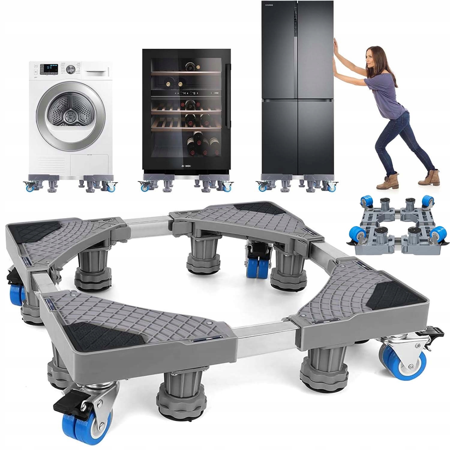 Podstawa Pod Pralkę Lodówkę Podstawa Ruchoma Regulowana 42-66CM Z 4 Kółka