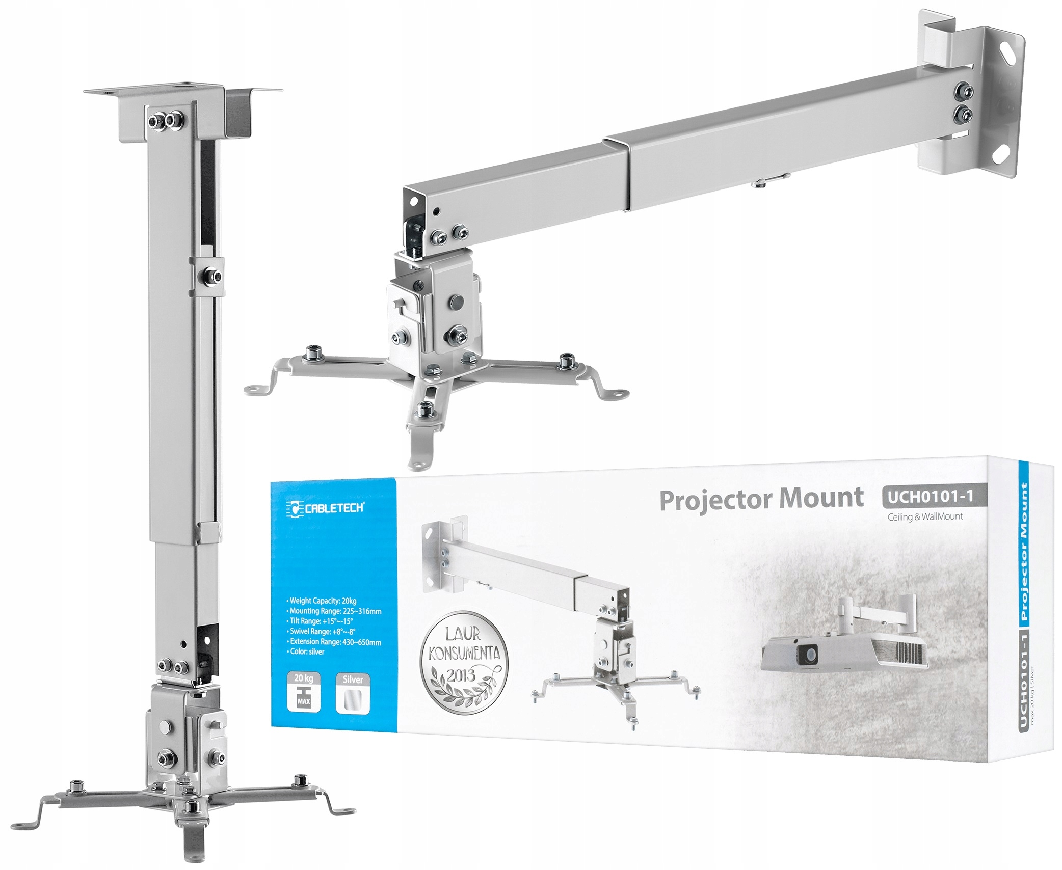 UCHWYT WIESZAK UNIWERSALNY 2W1 REGULOWANY DO PROJEKTORA NA SUFIT ŚCIANĘ