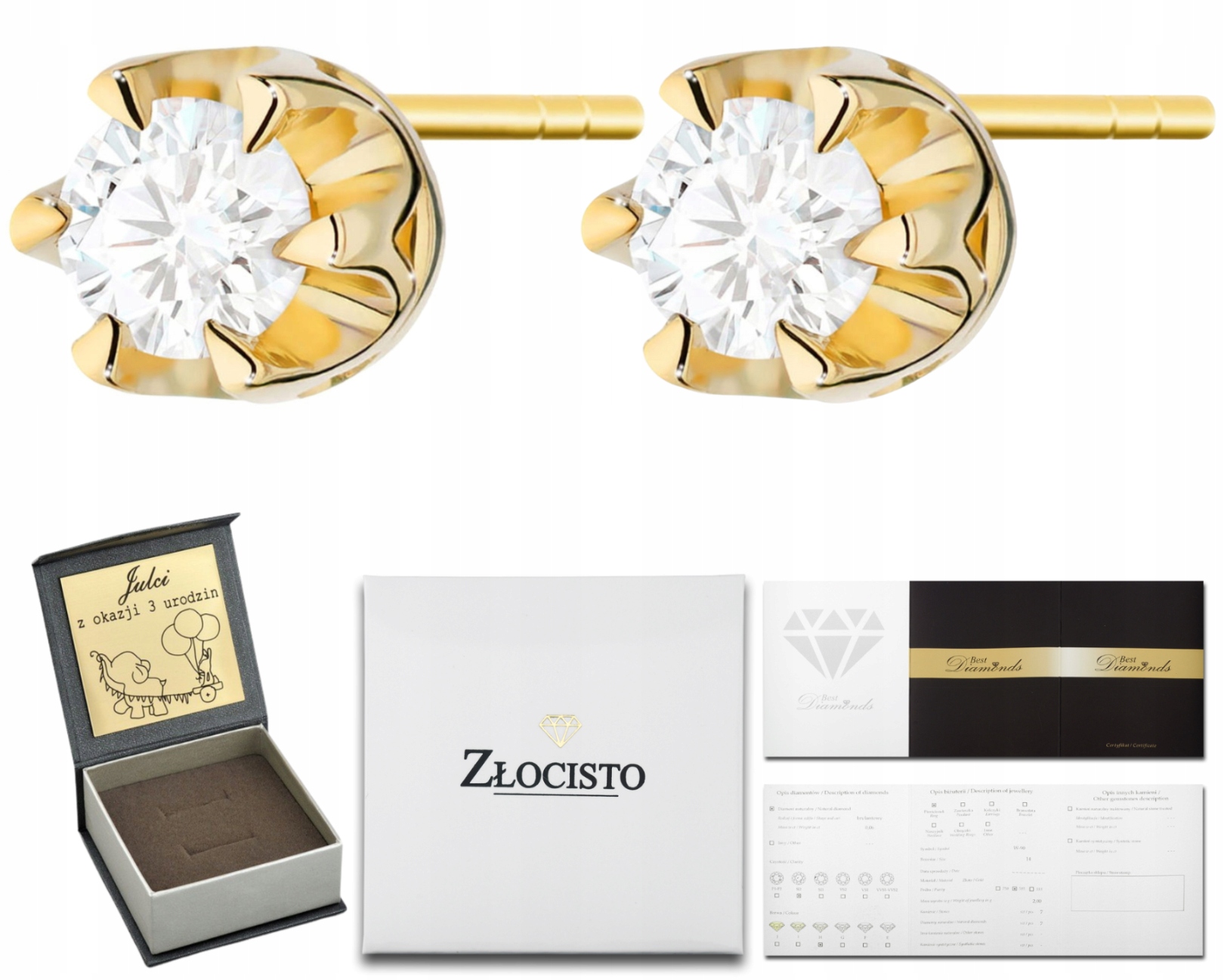 Zlaté Náušnice S Laboratorním Diamantem Na Tyči Zlato 585