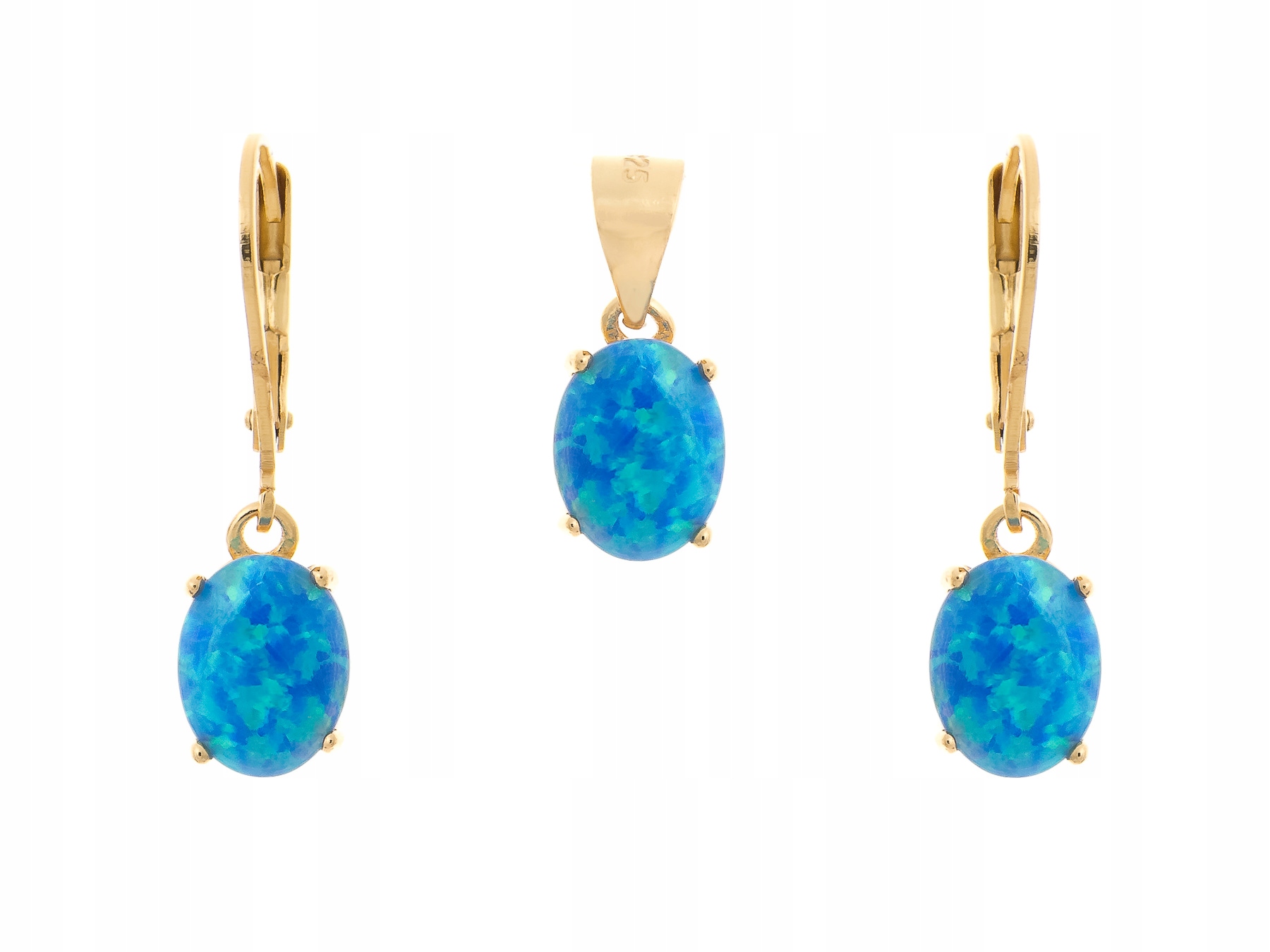 Pozlacená Stříbrná Souprava Náhrdelník Náušnice S Opálem