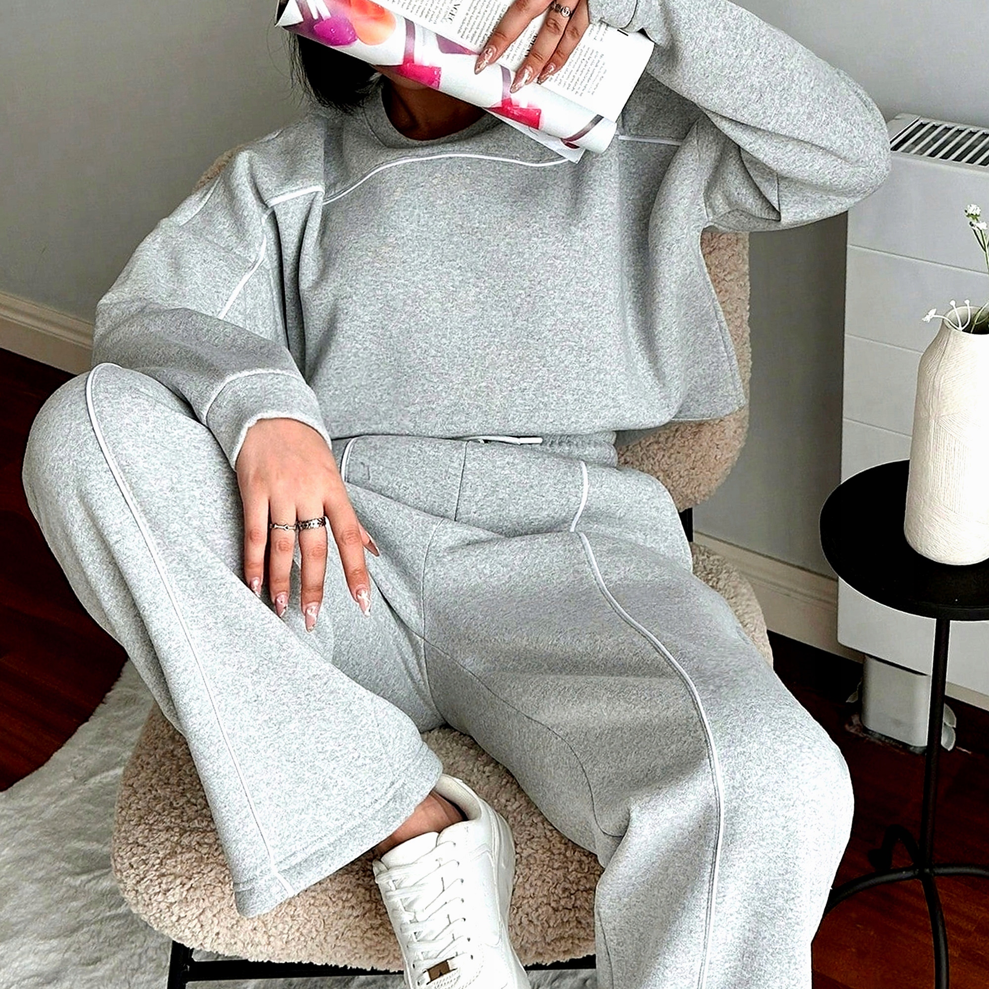 Dámský komplet Mikina Crop Sportovní kalhoty Zateplená Grafitová S 36