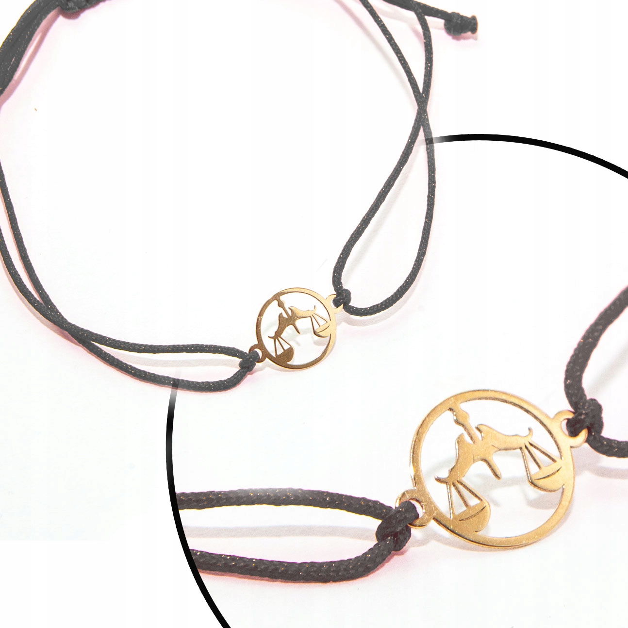 Zlatý náramek na provázku znamení zvěrokruhu Váha zlato 585 černý