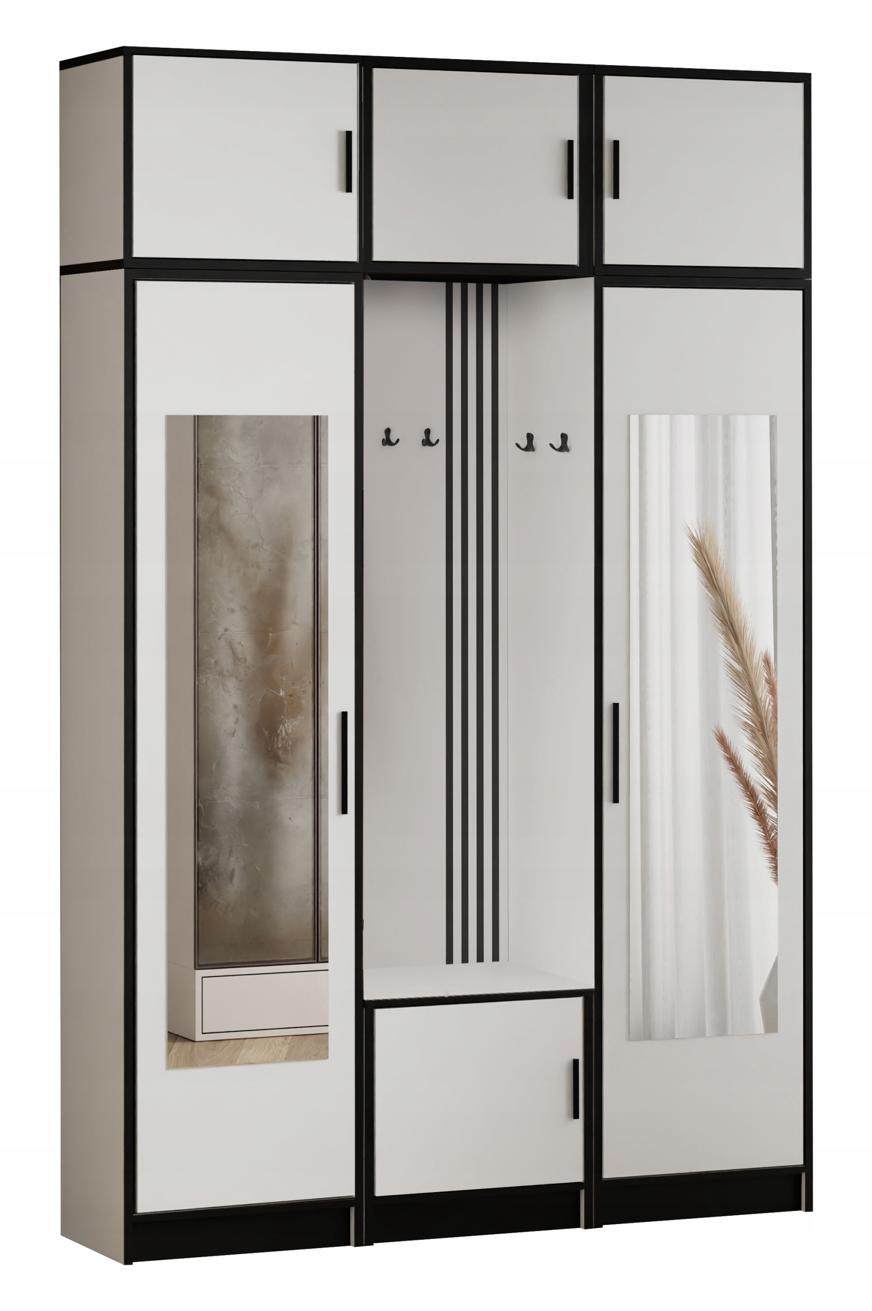 Šatní skříň Dior 12 s bílými lamelami a zrcadlo sedákem a nástavcem