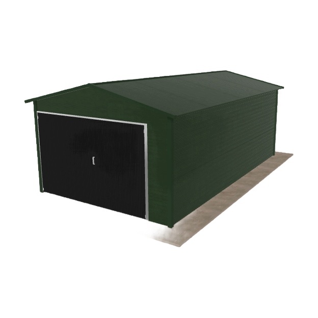 Plechová garáž 3.5 x 6 m jednopolohová, dvouspádová, zelená