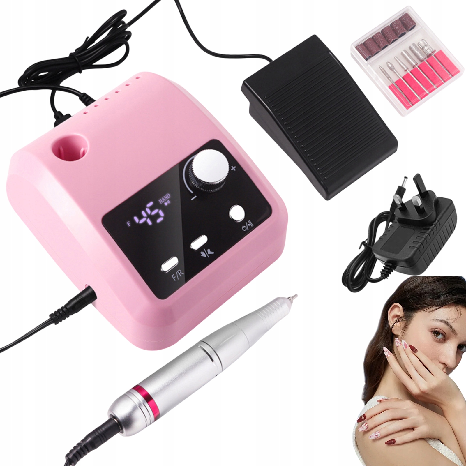 Bruska 45000 Ot/min S Pedálem Pro Manikúru A Pedikúru Pink