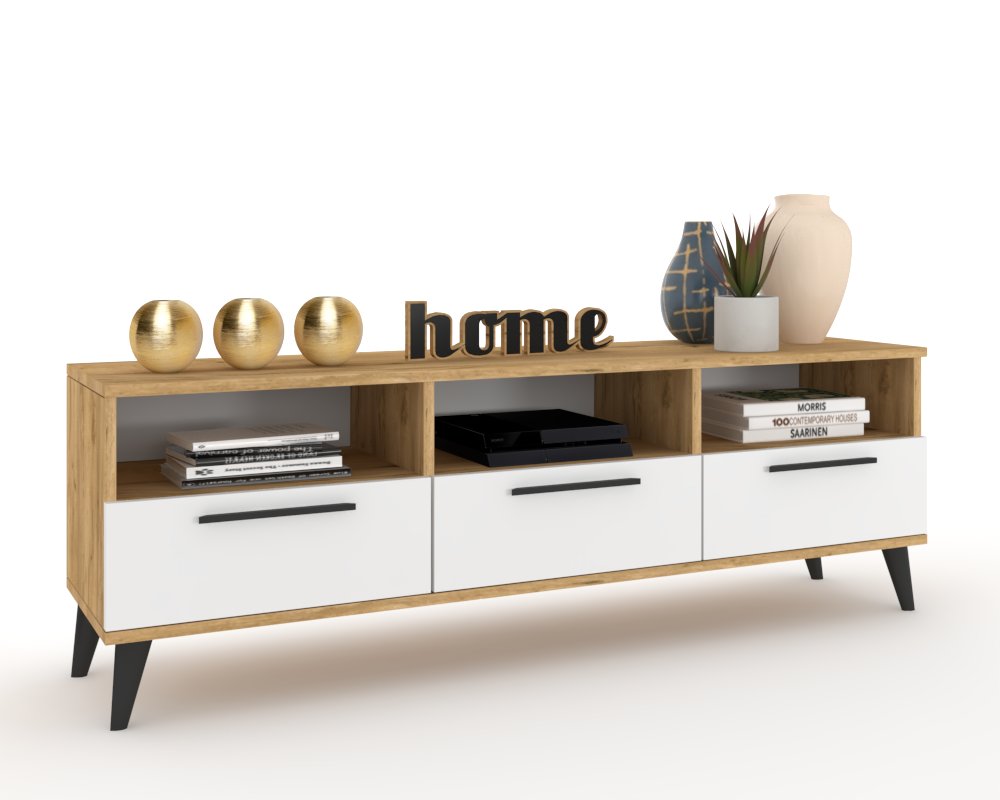 Rtv skříňka Komoda se zásuvkami Police do obývacího pokoje Hania Craft Bílá Matná