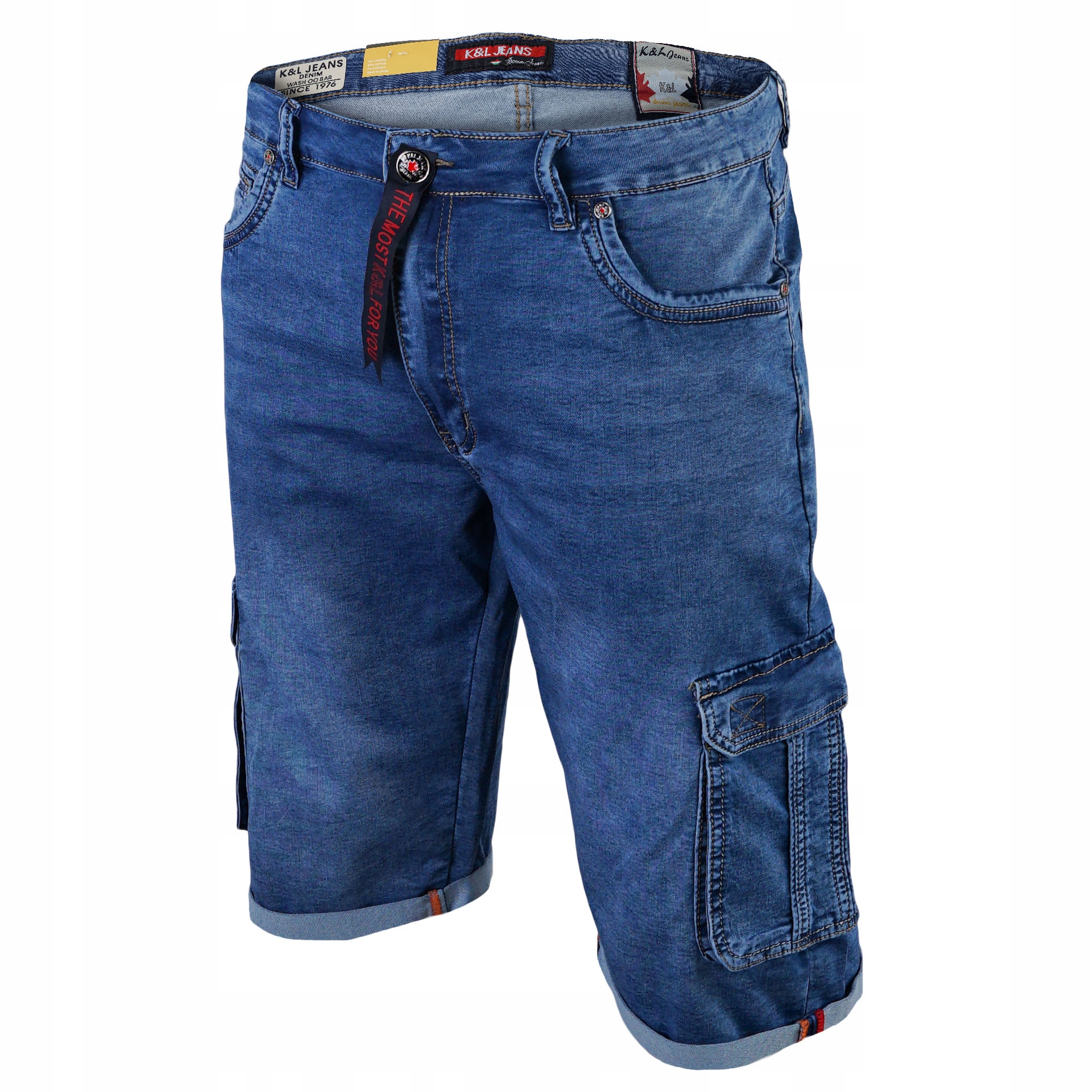 Krótkie spodenki męskie bojówki jeansowe 1086 5XL