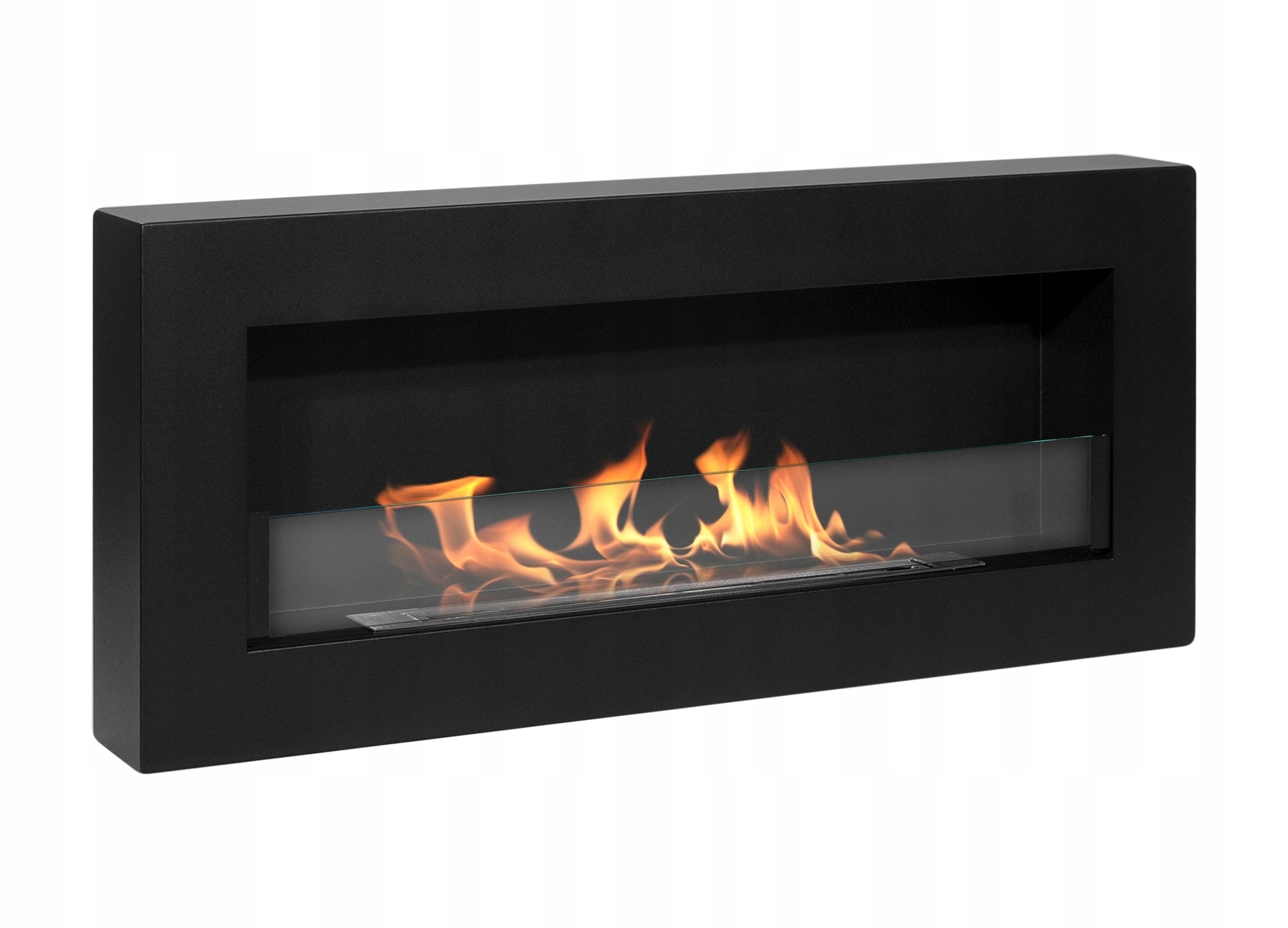 Závěsný biokrb se sklem 90x40x12 cm Box Černý strukturovaný mat Biopalivo