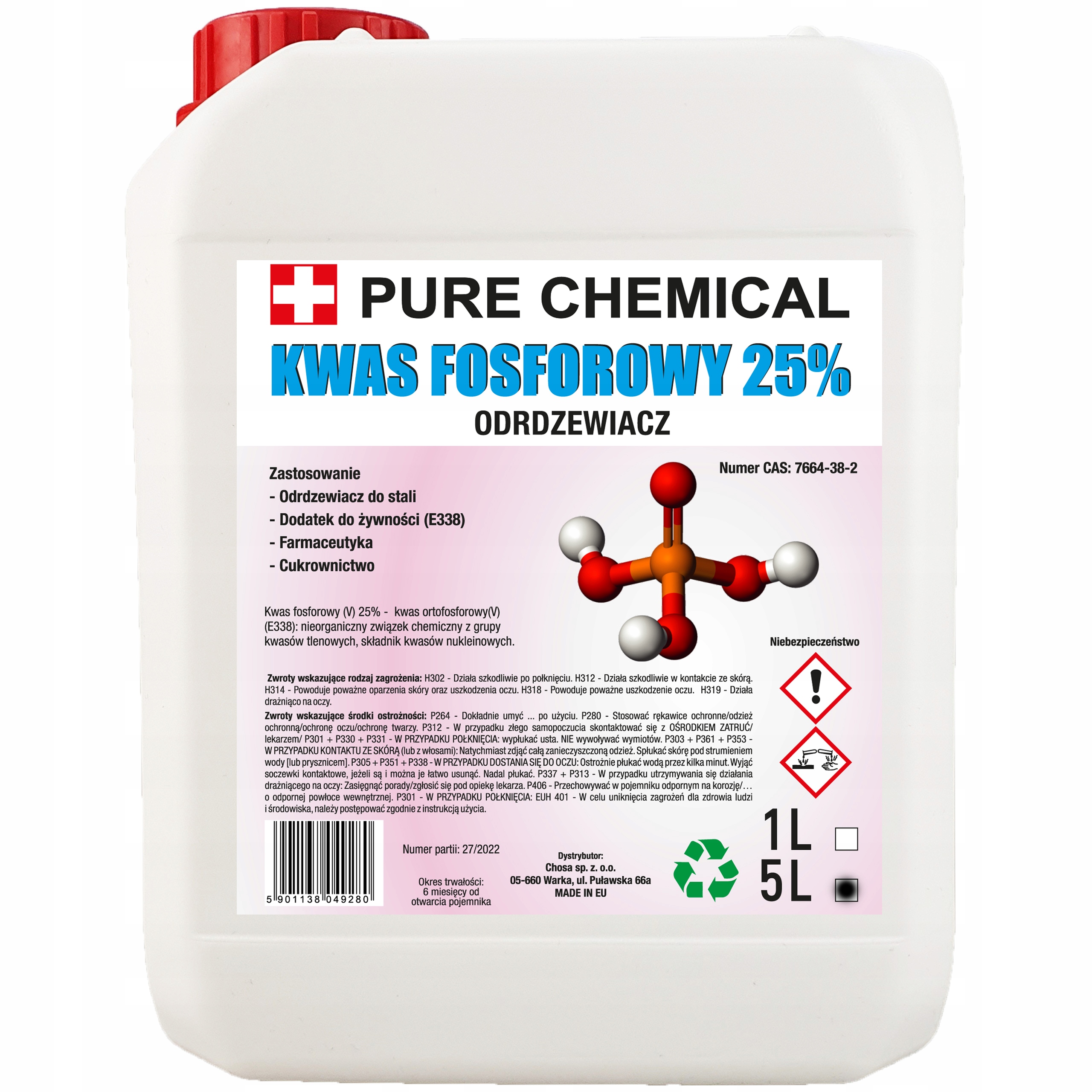 ODRDZEWIACZ DO STALII ŻELIWA KWAS FOSFOROWY 5L 25%