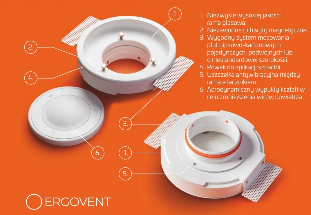 Stylowy gipsowy anemostat Ergovent 125 mm kwadrat Kod producenta KVADRO-125