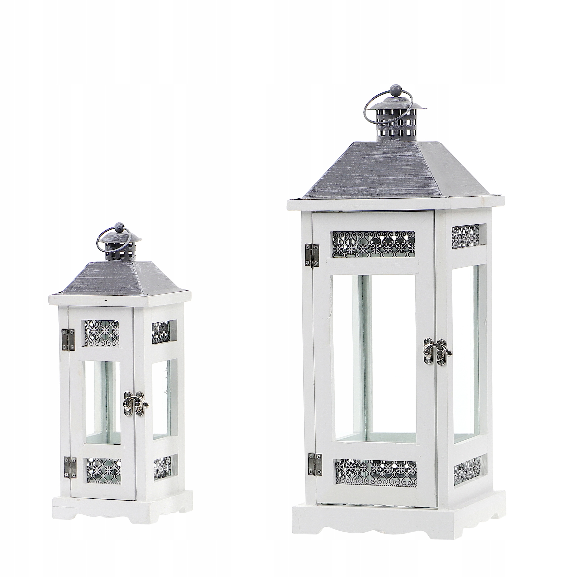 

Drewniana biała latarnia lampion kpl 2w1 32/47,5cm