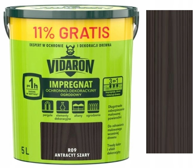 Vidaron Impregnat Ogrodowy Ochronny Do Drewna R09 Antracyt Szary 5L