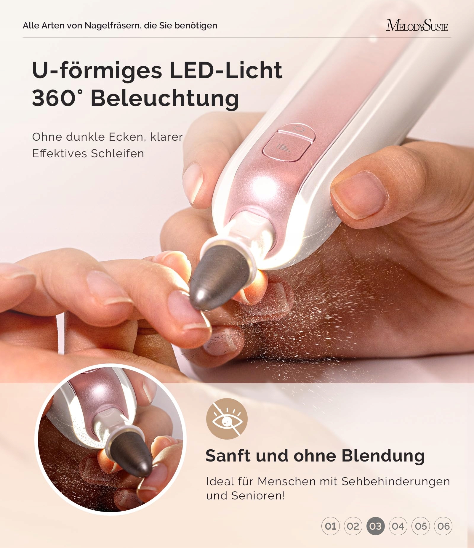 MELODYSUSIE Zestaw Do Manicure Pedicure 8w1 Elektryczny Pilnik LED — miniatura 4