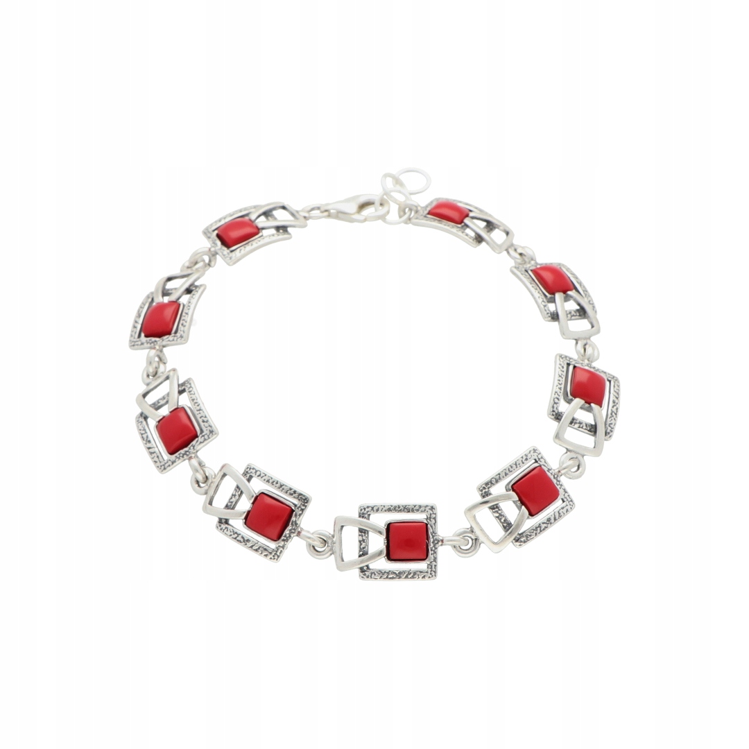 Čtvercový náramek s korálem stříbro