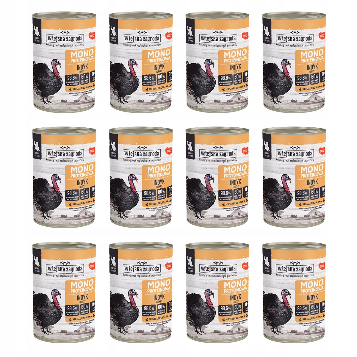 Wiejska Zagroda mokra karma dla Kociąt monoproteinowa Indyk 12 x 400g