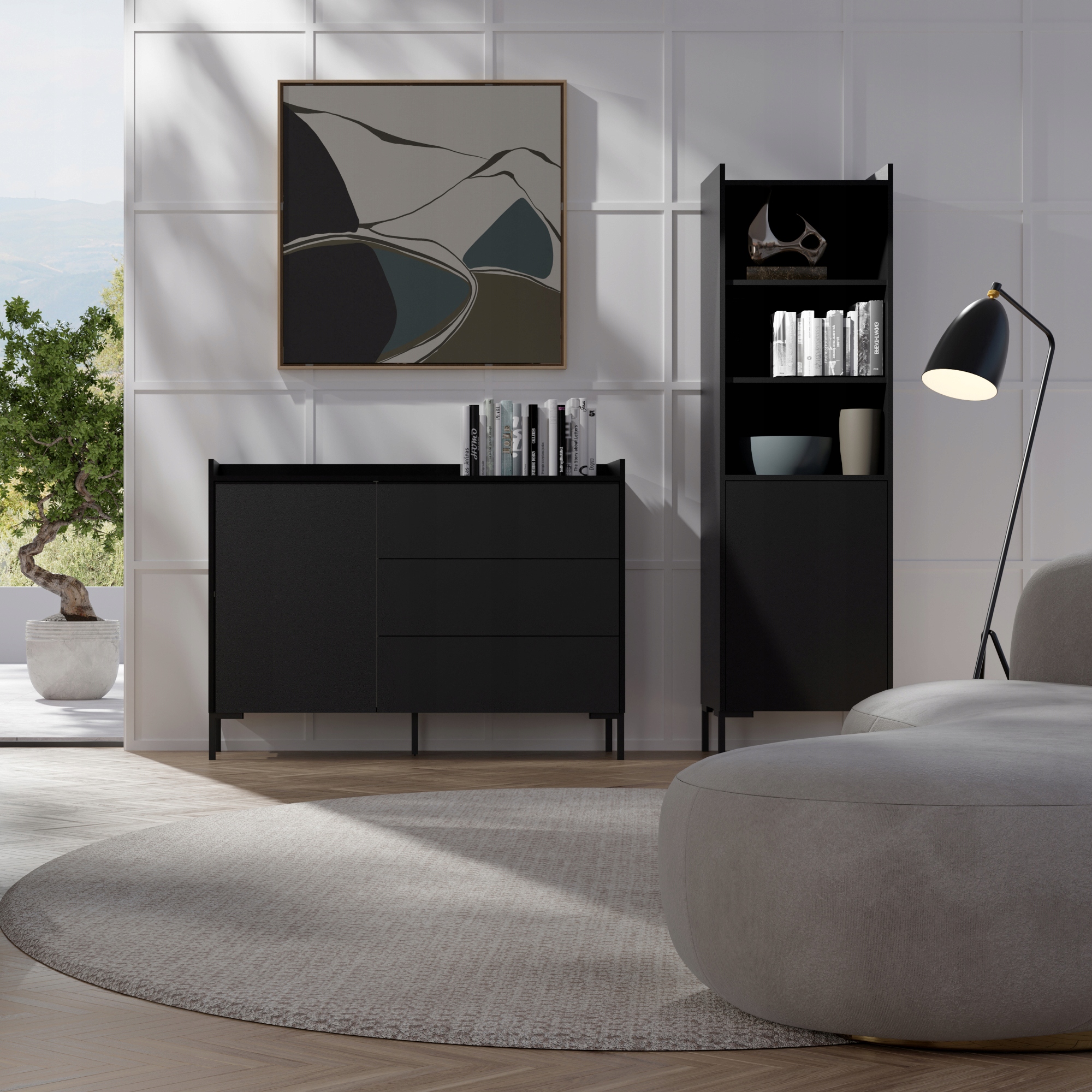 Regał z drzwiami uchylnymi Liam 50 Czarny