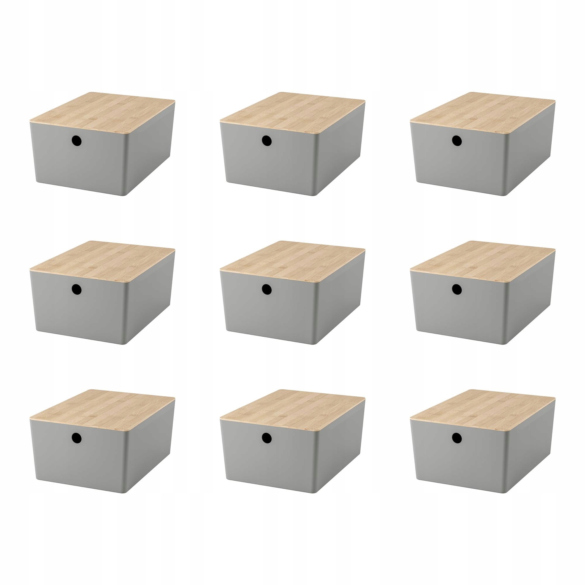9 szt. Kuggis Pojemnik z pokrywką jasnoszary/bambus 26x35x15 cm