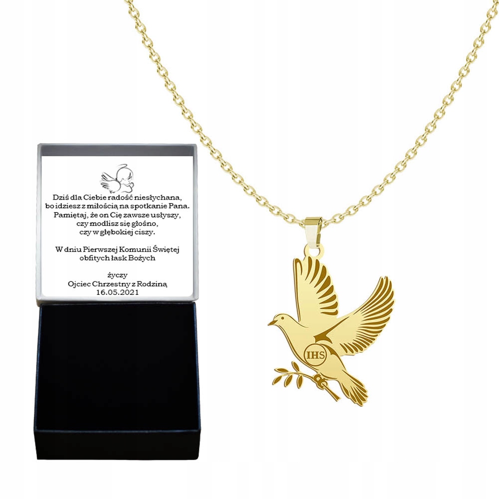 Pozlacený Náhrdelník Holubice s hostií Gravírování Bonus