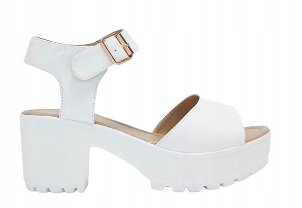 Bílé Sandály Na Platformě S Přezkou A Plochým Podpatkem 36 T6A