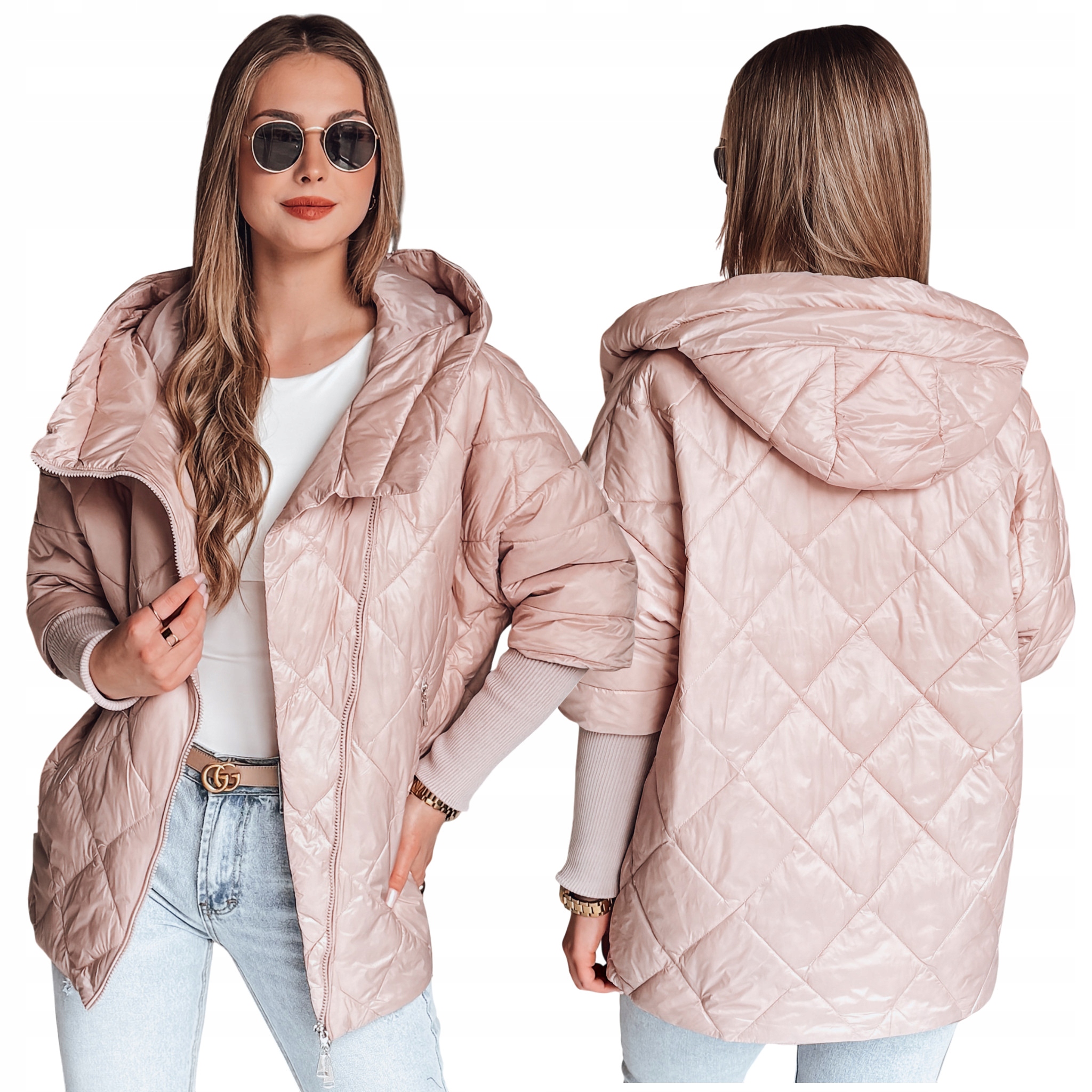 Kurtka damska przejściowa pikowana oversize różowa TY4854 XL