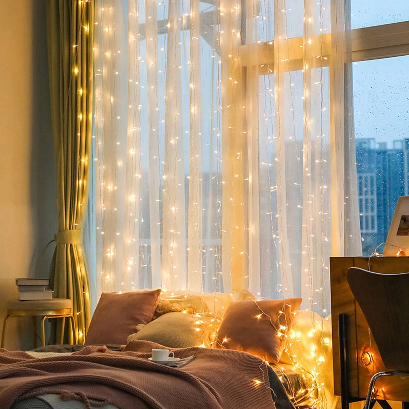 SALCAR Kurtyn Świetlna Świąteczna Zewnętrzna Lampki 8 Trybów IP44 6x3m — miniatura 6