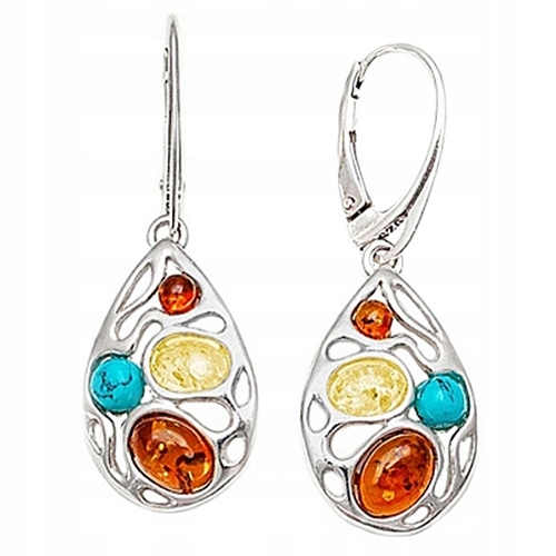 Stříbrné Náušnice z baltského Jantaru Turkus stříbro 925, Anglické zapínání