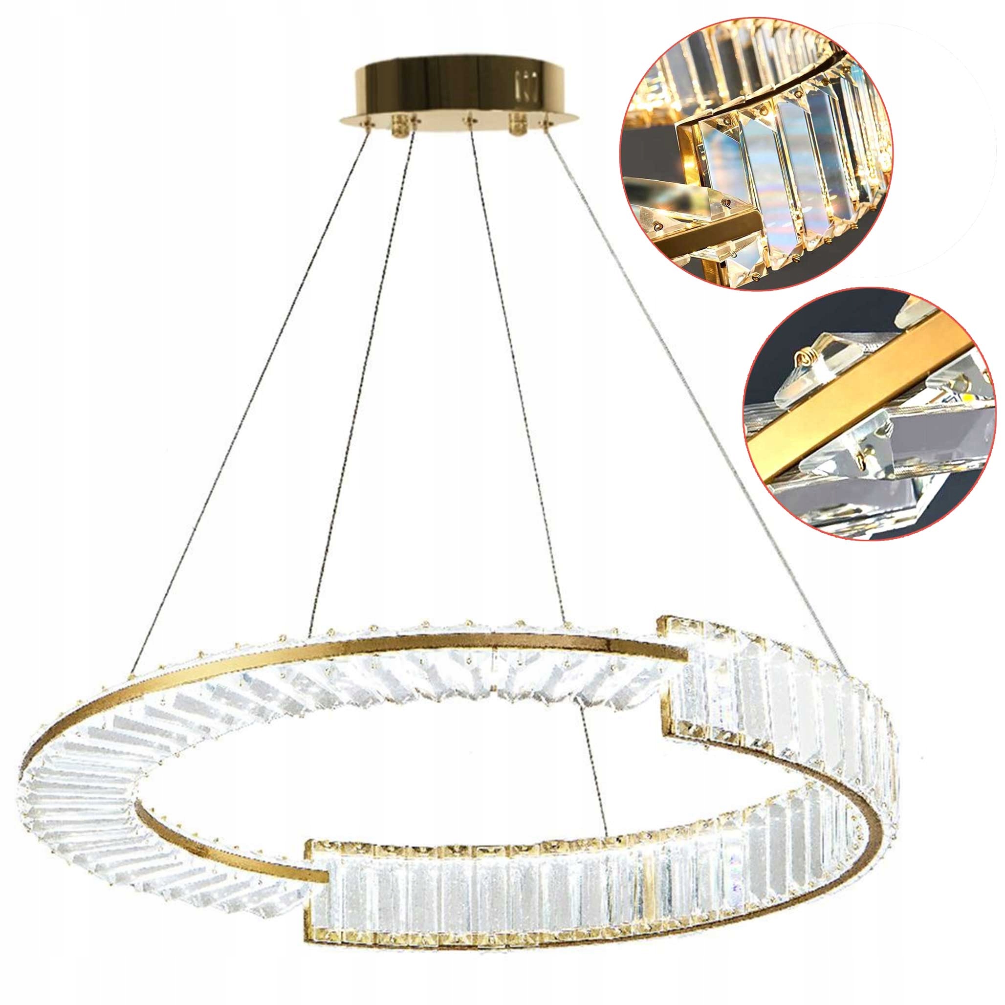 Závesná Lampa Okrúhla Zlatá Led Krištáľový Luster Glamour Kov Sklo