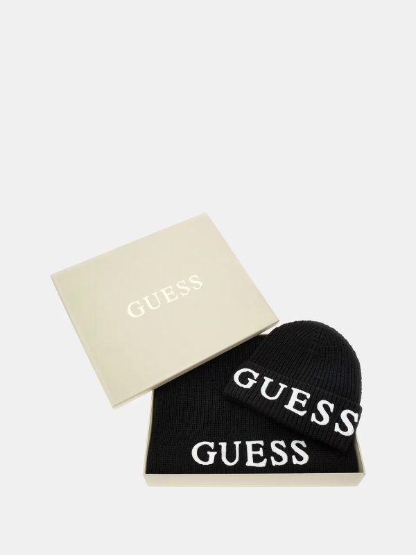 Guess Gift Beanie Scarf Black dárkový set čepice a šála