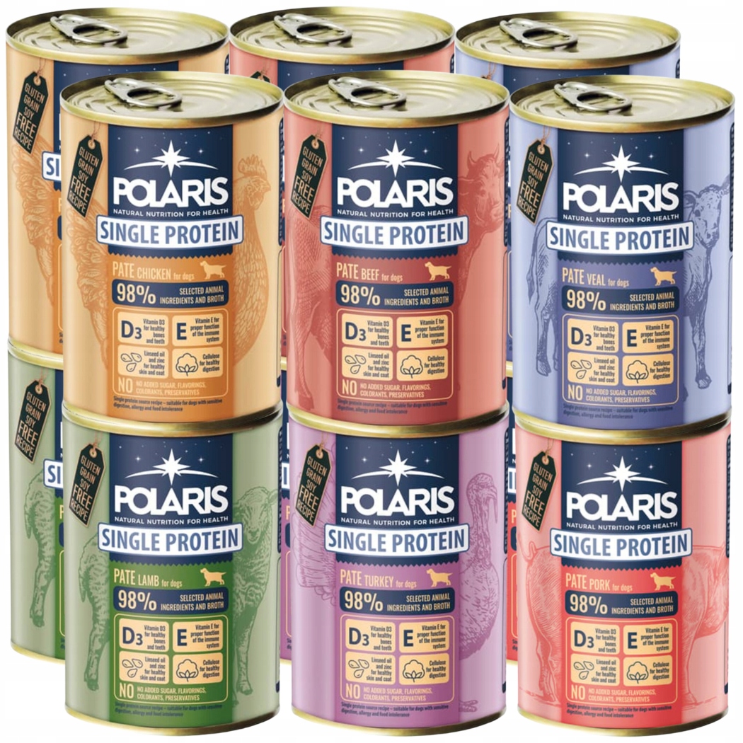 Levně Sada mokrého krmiva Vlhké Krmivo Polaris 12x400g MIX Chutí monoprotein
