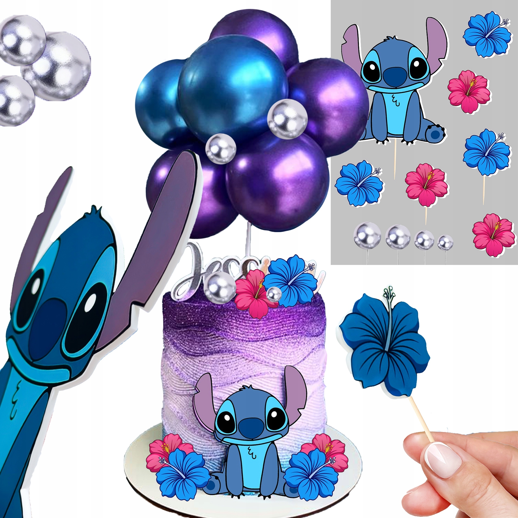 Levně XXL Sada na dort Lilo Stitch 2D ozdobné figurky oplatek dekorace Zápich