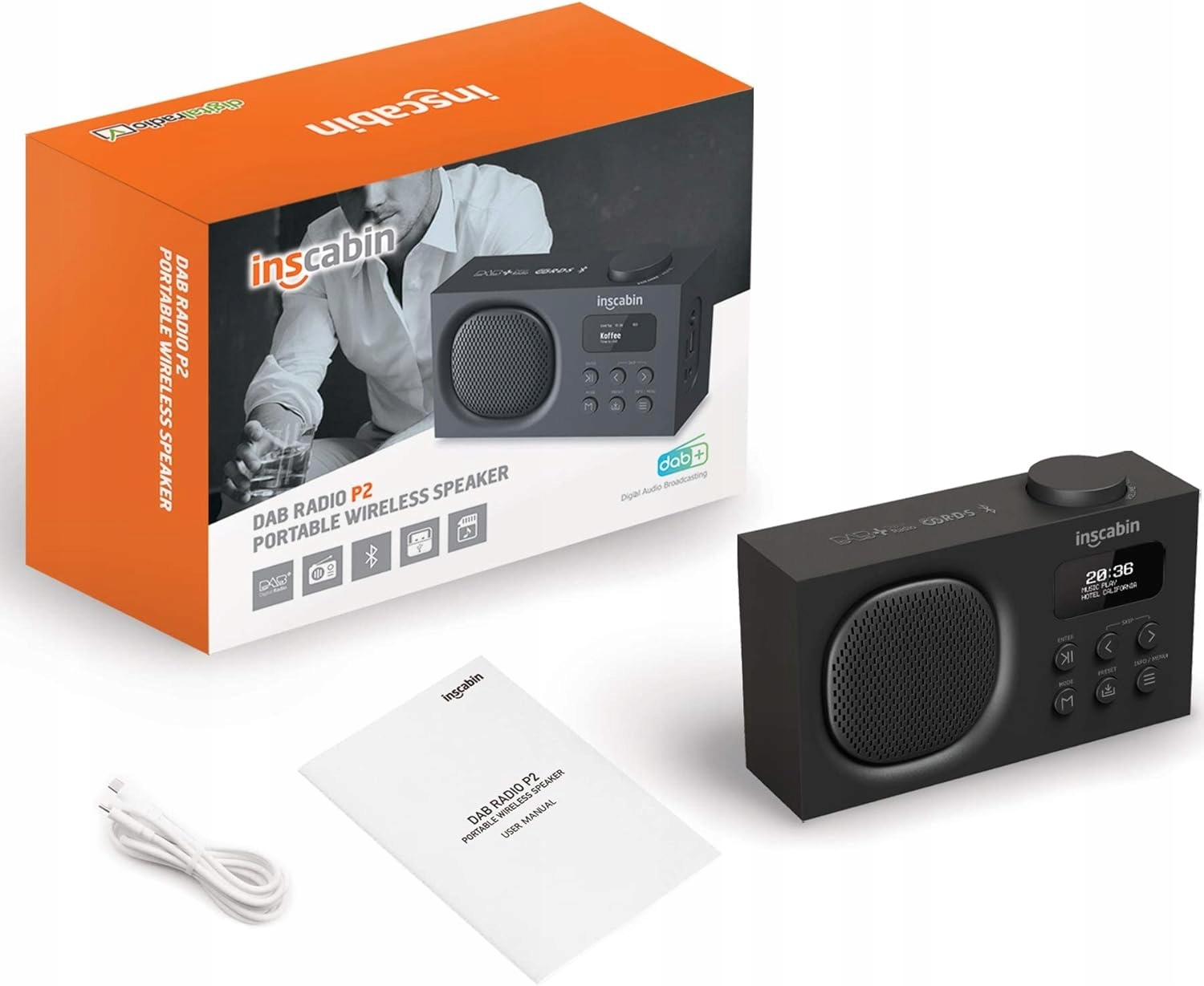 Radio sieciowe DAB+, FM Inscabin p2 Kolor czarny