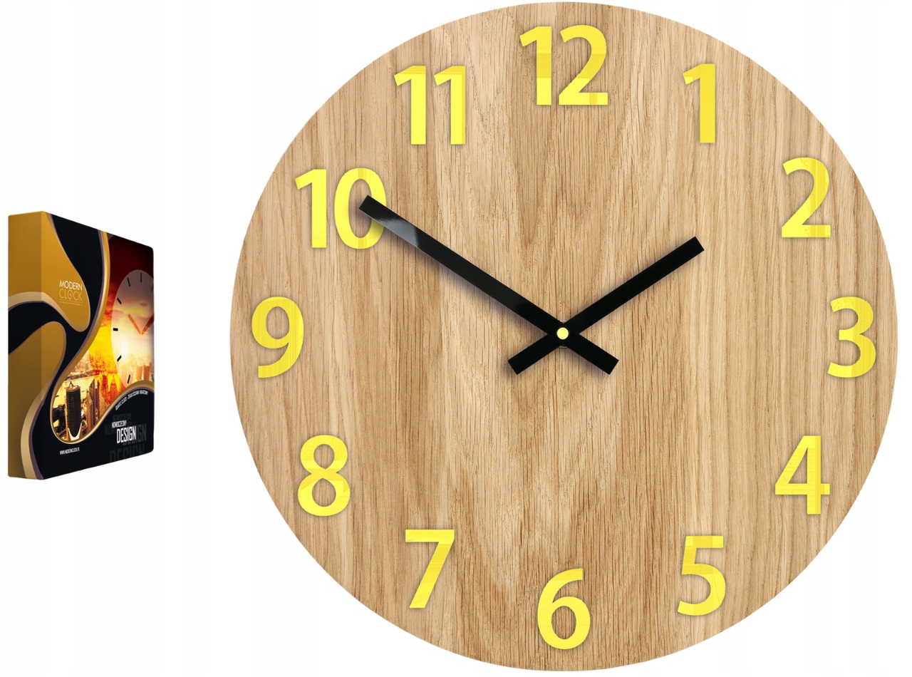 Nástěnné hodiny dřevěné dubové akrylové Amadeus Wood Yellow Kulatý