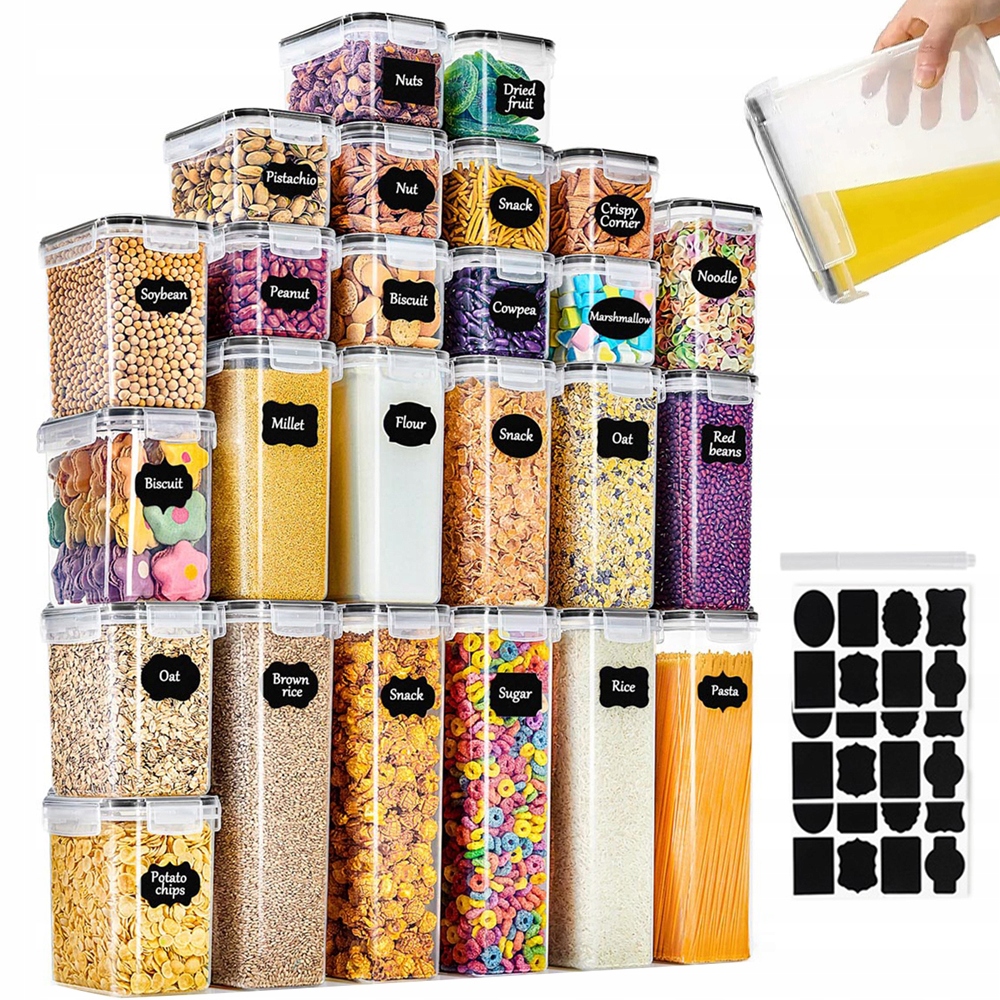 Sada Sklenic Nádob, Uzavíratelné Nádoby Na Potraviny 25 Ks Samolepky