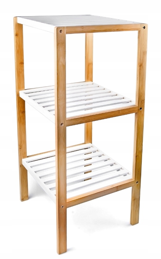 Bambusowy regał z 3 półkami 80 x 33 x 34 cm Biało brązowy Relaxdays
