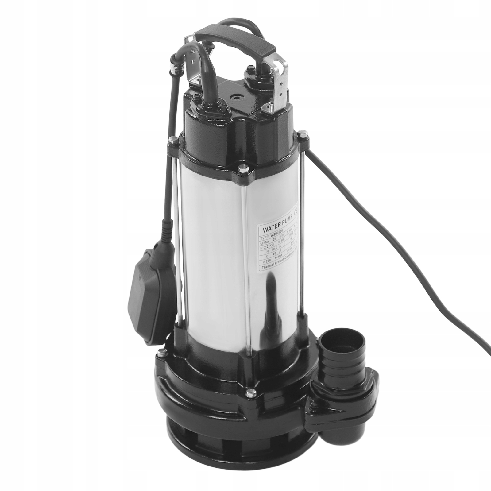 Zatapialna Pompa do Wody Brudnej, Czarna Pompa Ściekowa ze Stali Nierdzewnej, 230V 2200W