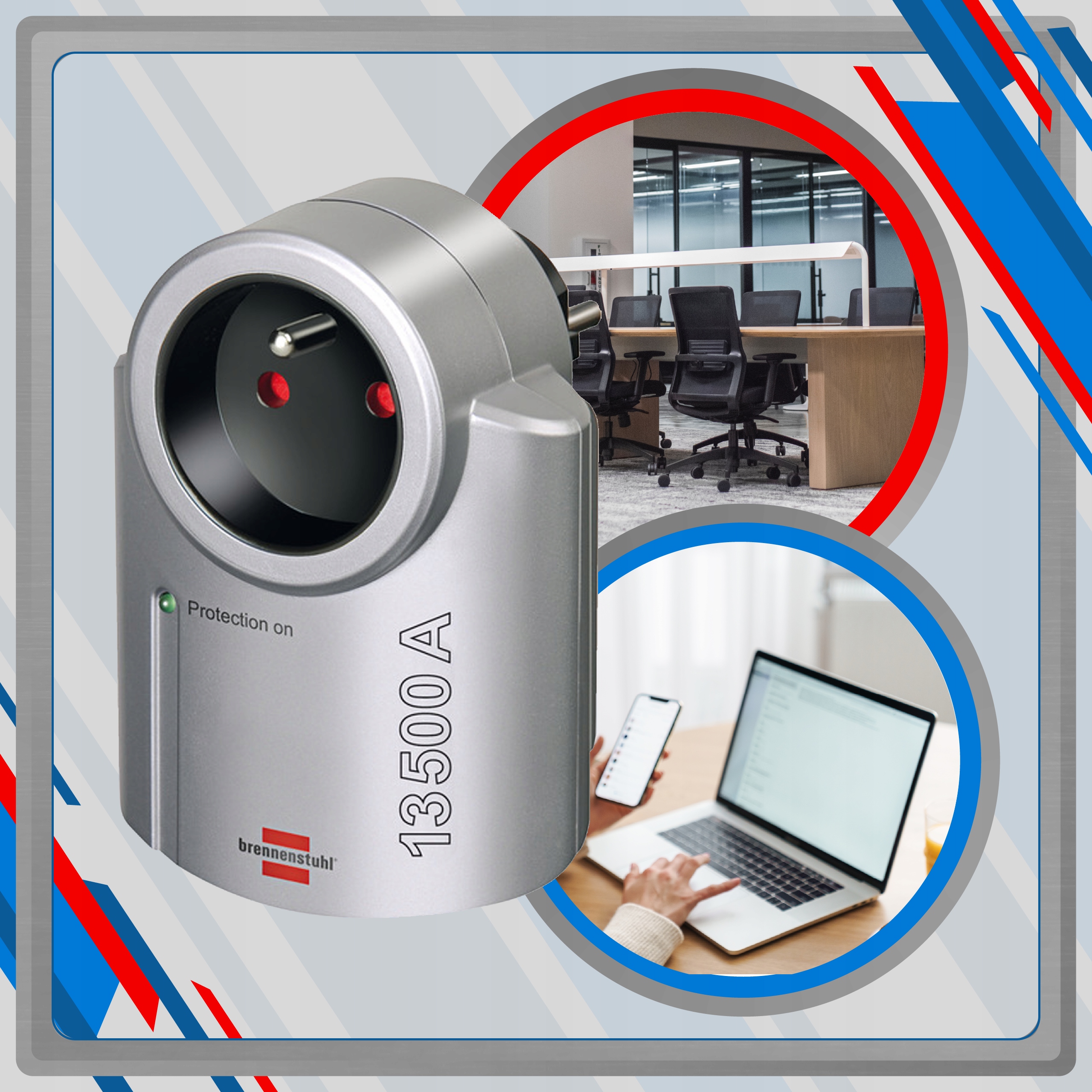 ADAPTER GNIAZDO PRZECIWPRZEPIĘCIOWY BRENNENSTUHL Kolor srebrny