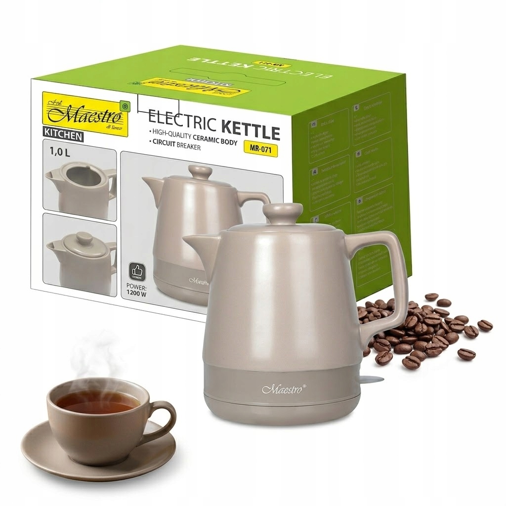 Mały czajnik elektryczny ceramiczny 1L 1200W Maestro MR-071 beżowy