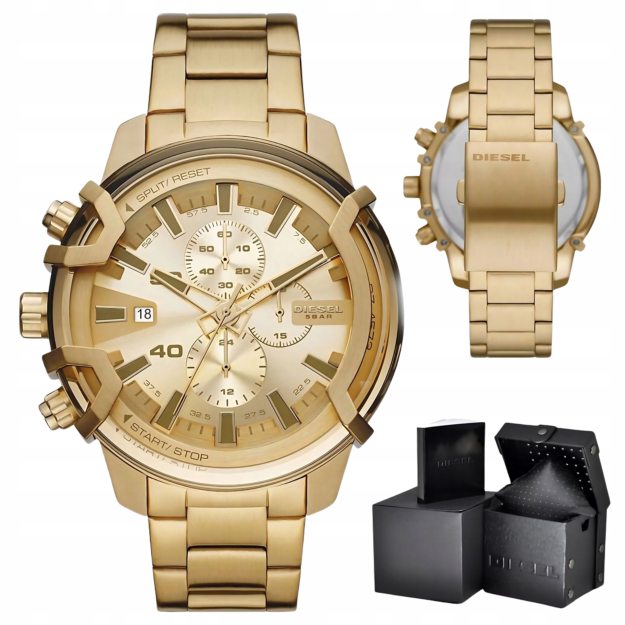 Pánské Hodinky Diesel Griffed DZ4573 Zlatý Chronograf Velké pouzdro 48 mm WR50