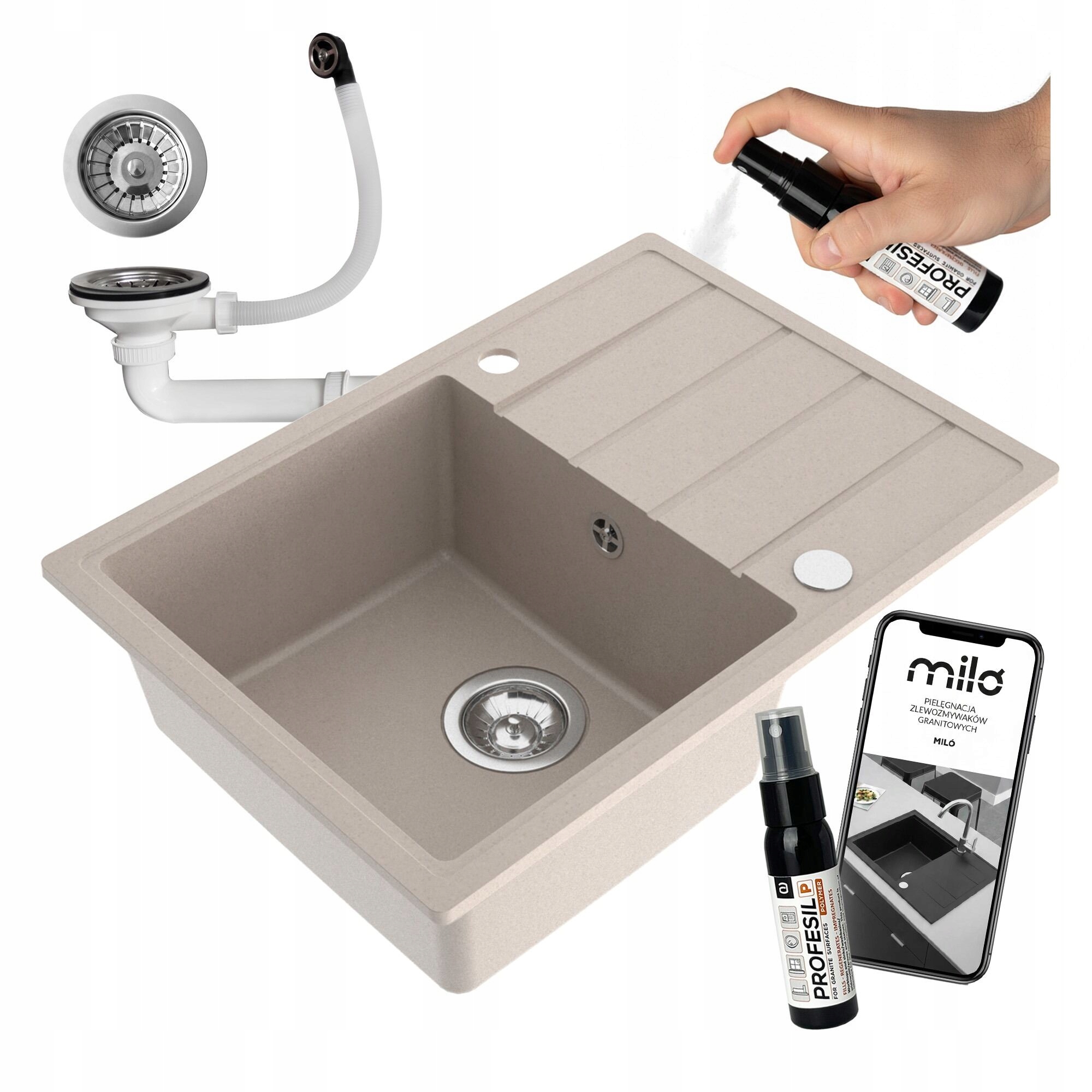 Granitový Jednokomorový Drez Miló Metro Set Sifón