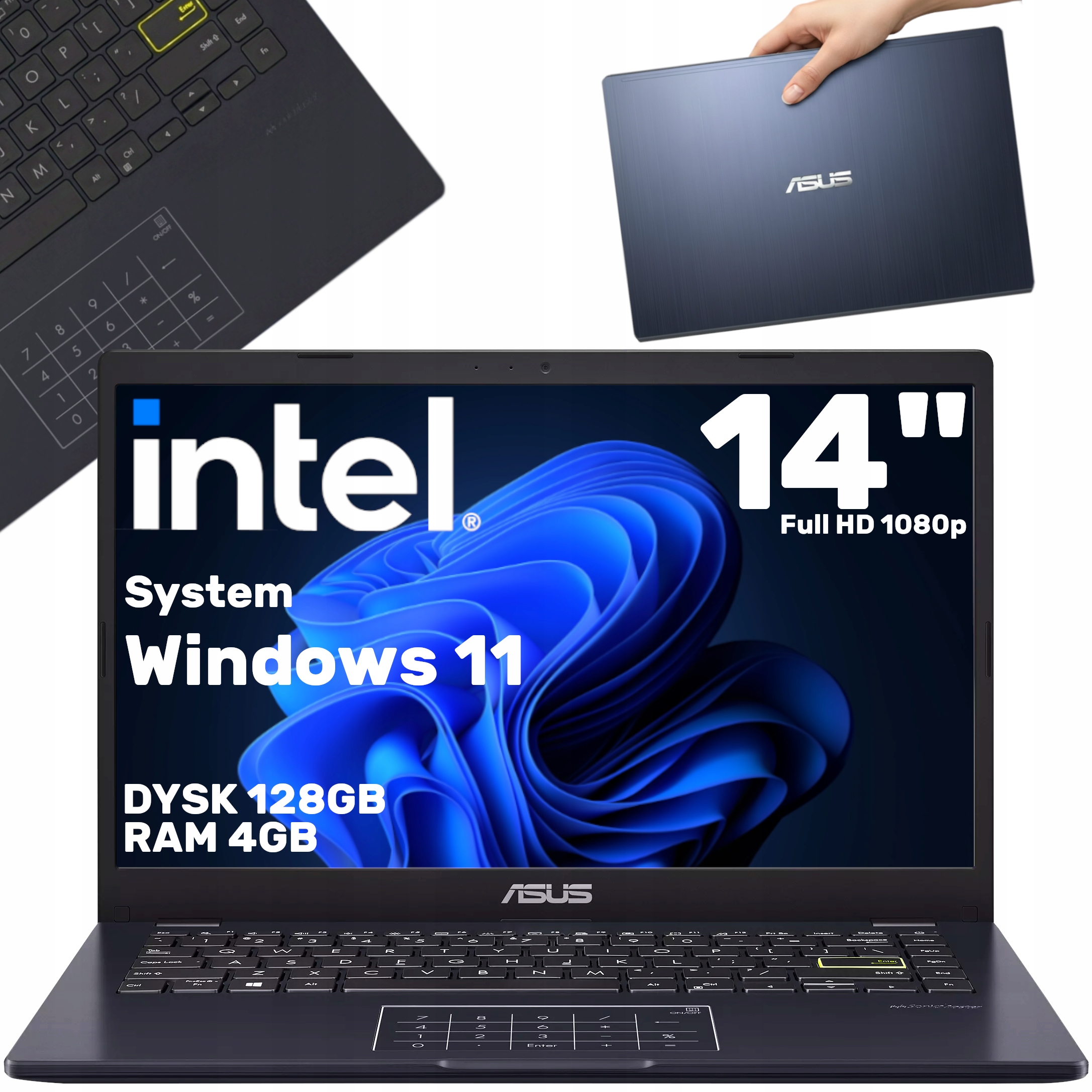 Laptop 14 Cali Asus Vivobook Go Intel N 128 Gb Dysk 4 Gb Ram Windows 11