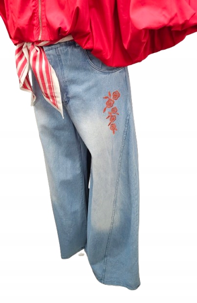 Módní Džínové Kalhoty Wide Leg – Výšivka A Ozdobný Pásek – S/m – Miho’s Italia