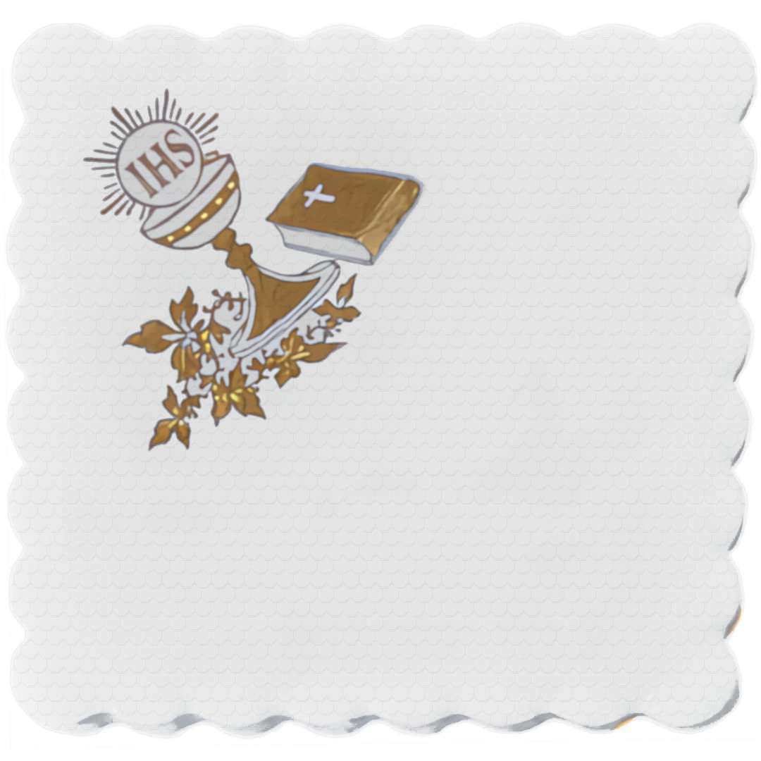 SERWETKI białe PIERWSZA KOMUNIA ŚWIĘTA ihs KIELICH złoty kolor 100 sztuk