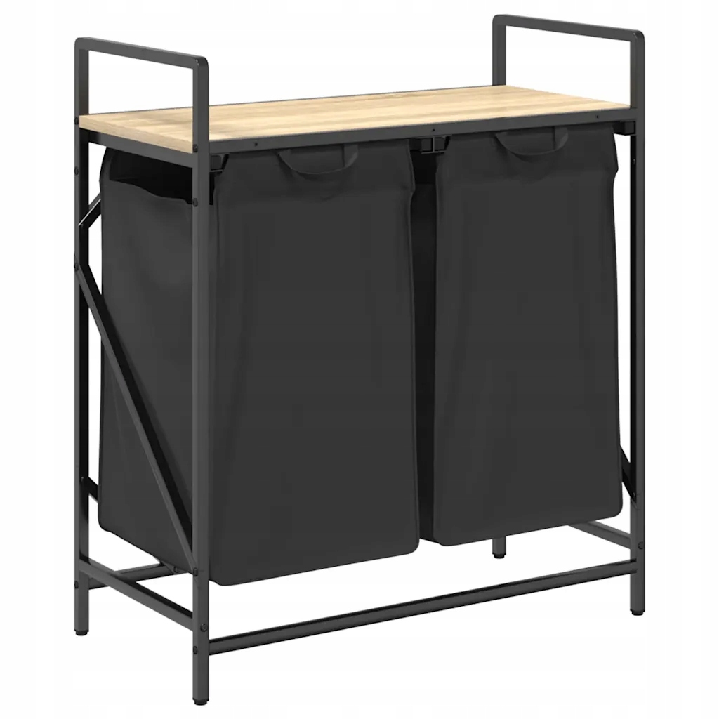 Koš na prádlo s výsuvnými sáčky, černá/dub sonoma, 67 x 33 x 77 cm