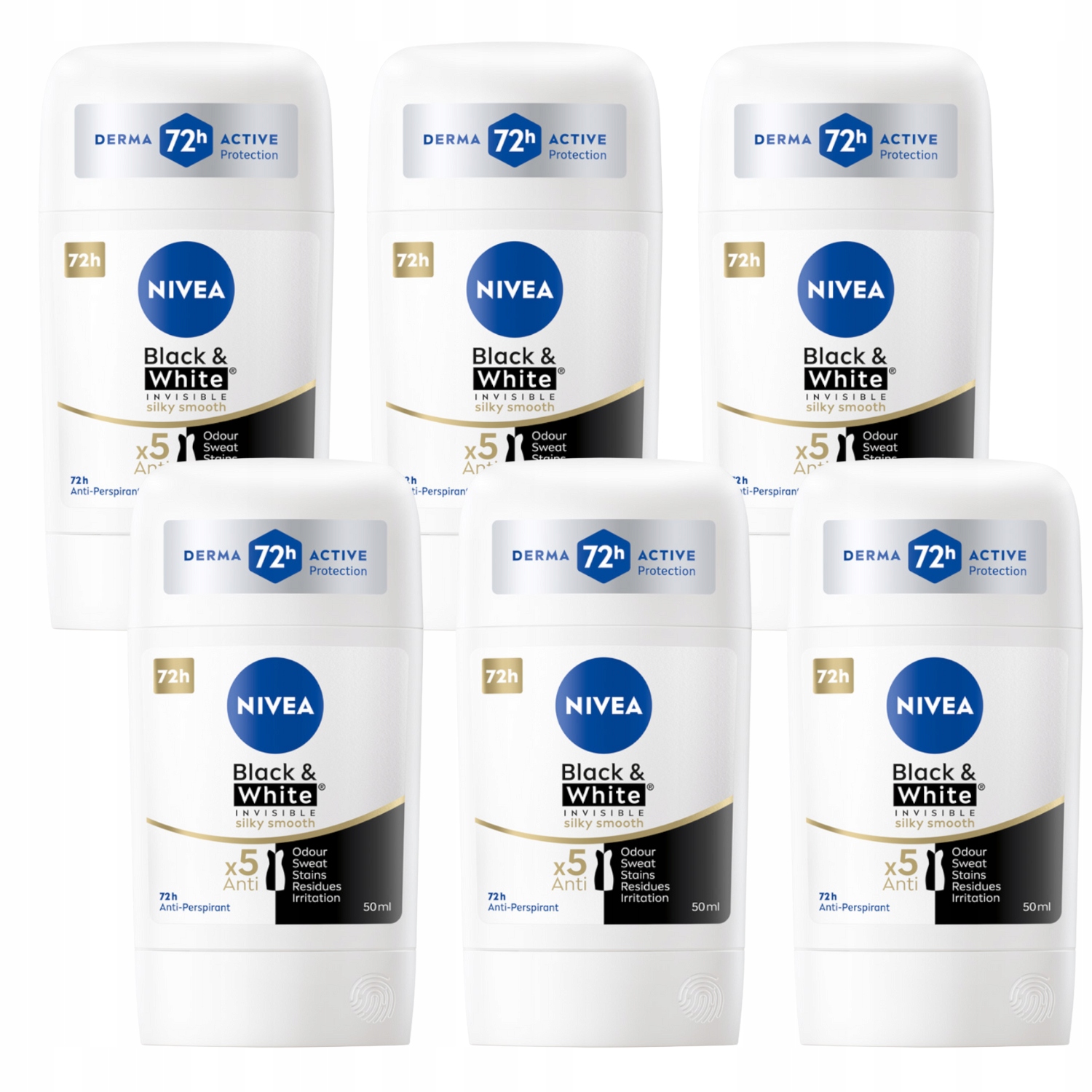 Nivea Black White Antyperspirant damski w sztyfcie pod pachę 50ml x6