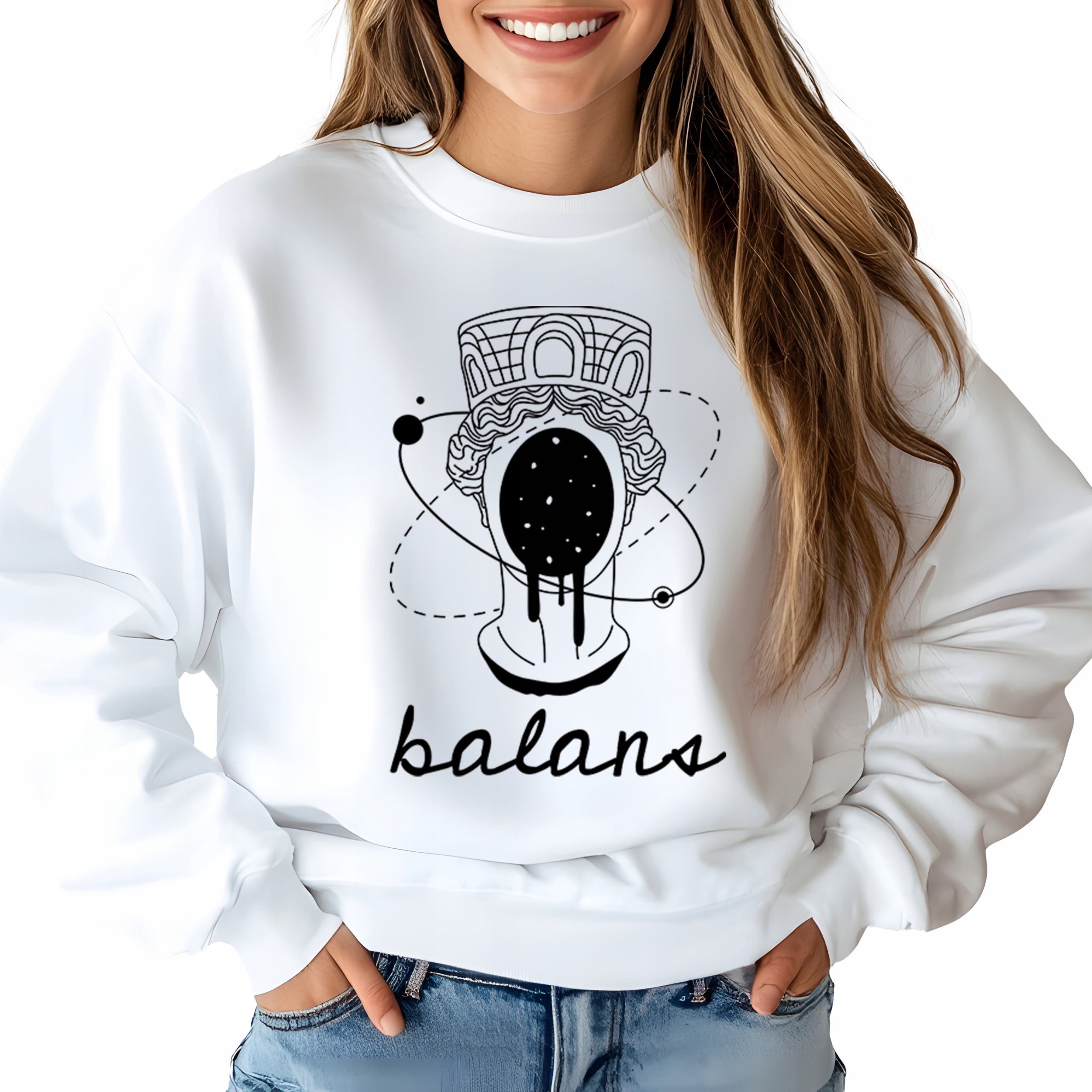 Mikina S Kapucí Bílá Dámská Stylová Balans Modern Line Geometric M