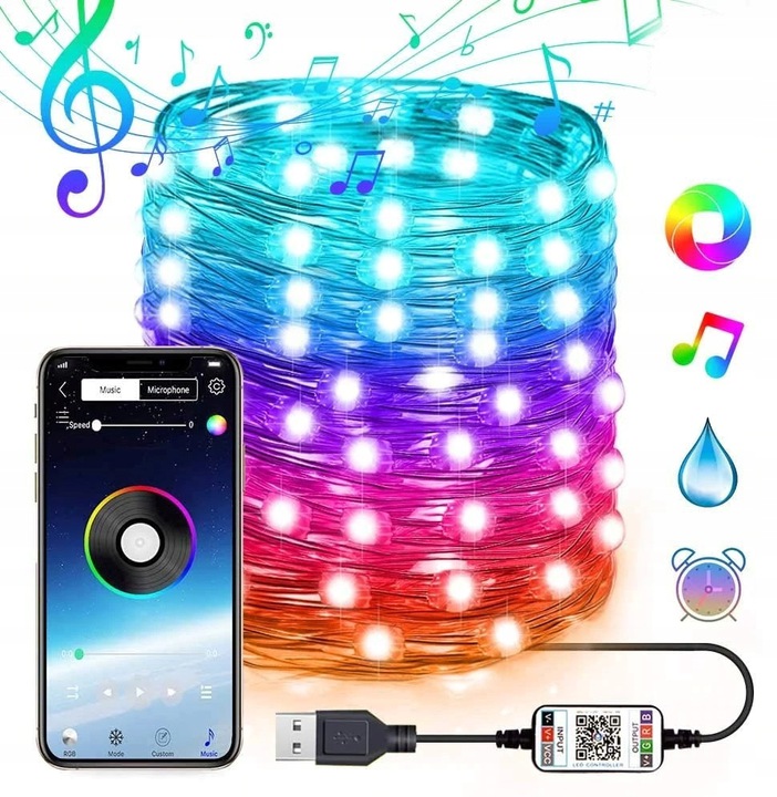 Vianočné Osvetlenie Na Stromček 200 Led Bluetooth 20M Usb Rgb MIX