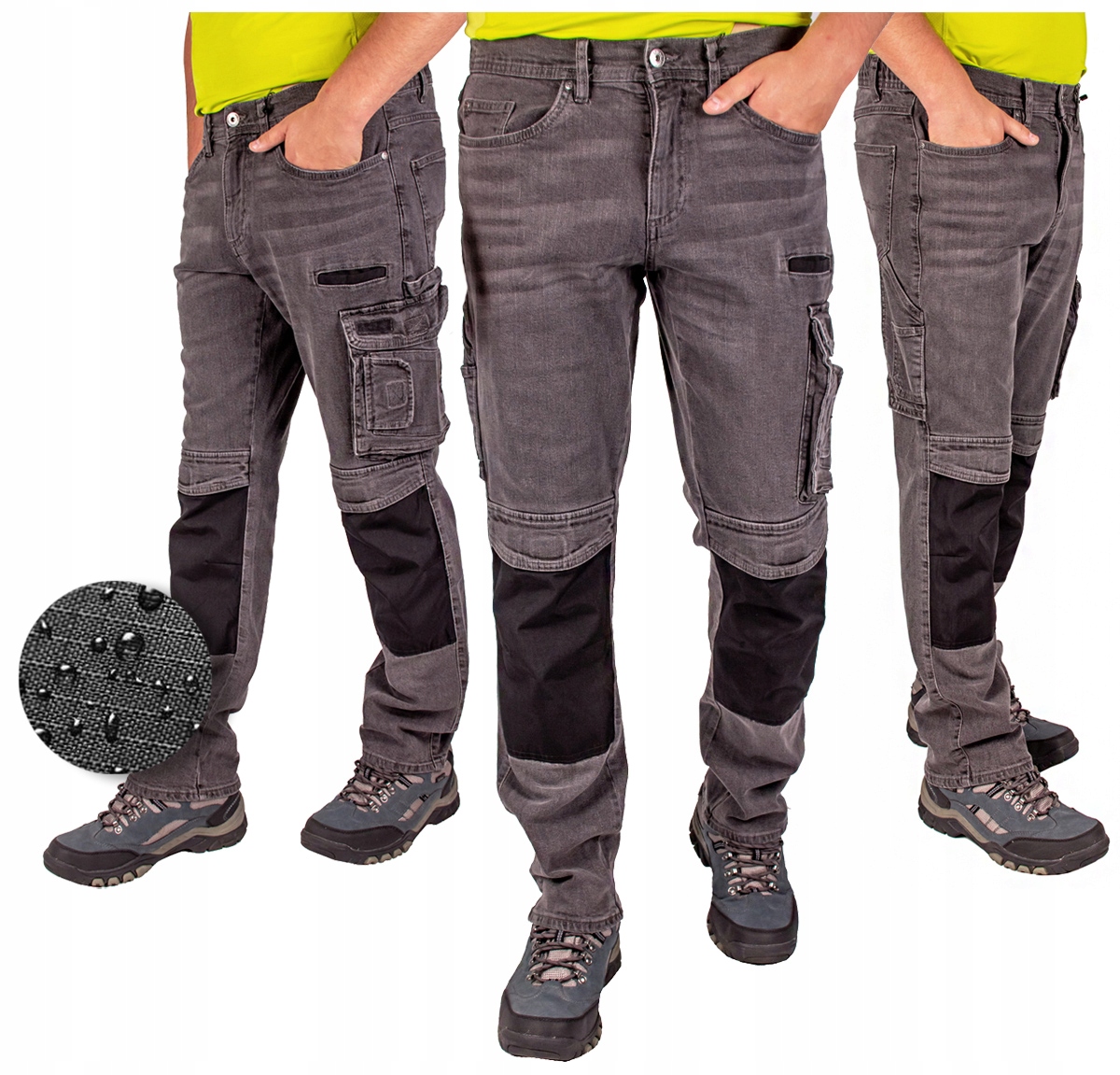 Spodnie Robocze męskie Elastyczne jeans Bojówki wytrzymałe Firi szare 48