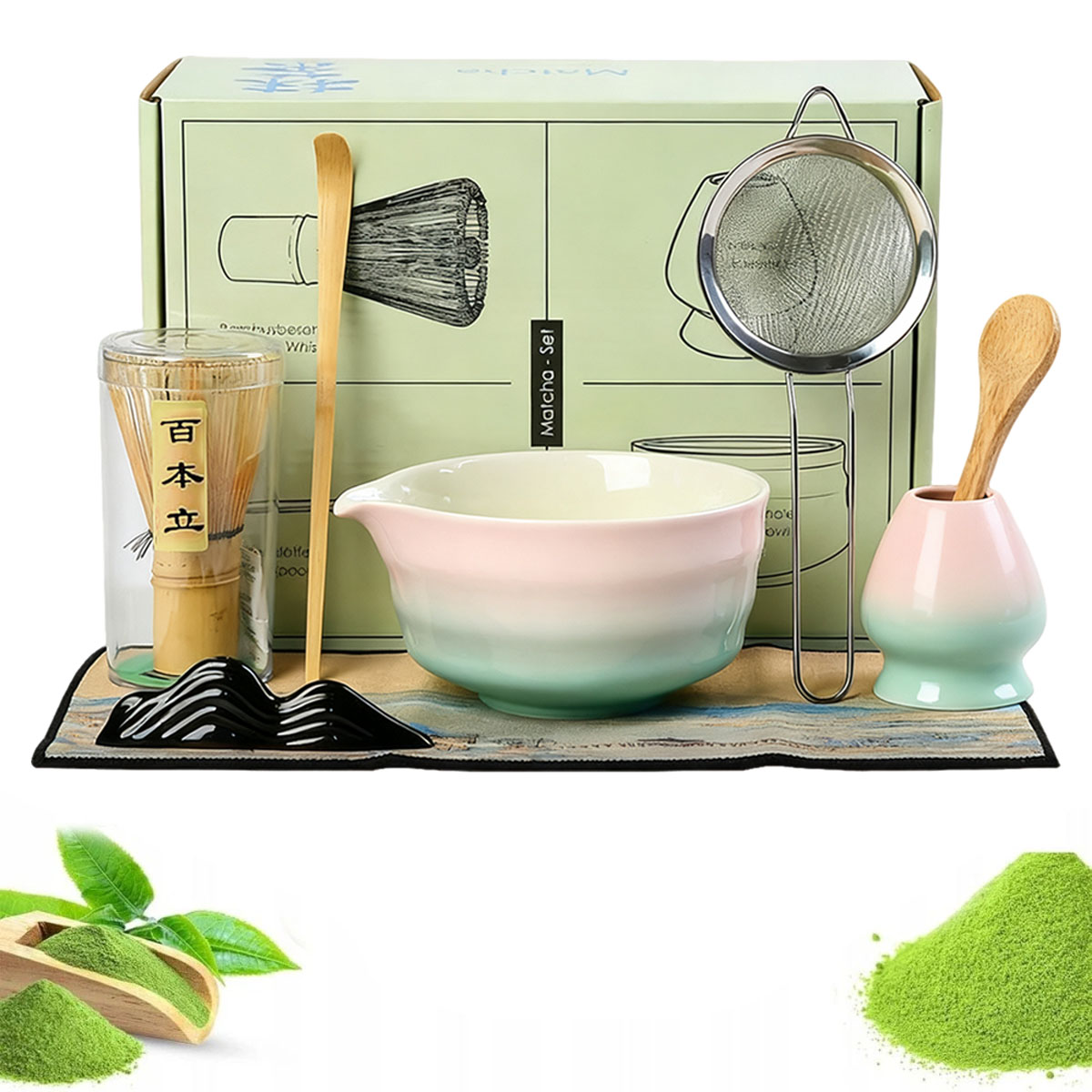 Levně Tradiční Dárková Sada Matcha Chasen Chashaku Matchawan Keramika 8ks