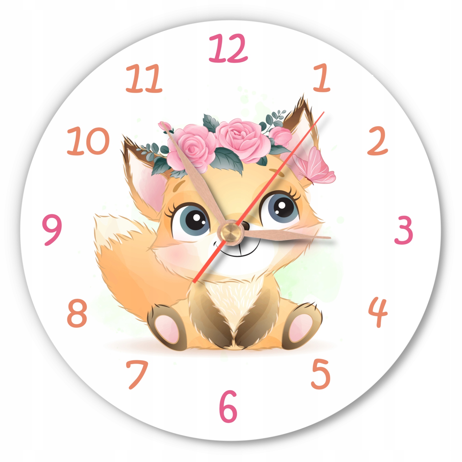 Zegar z liskiem cichy płynący mechanizm - lis