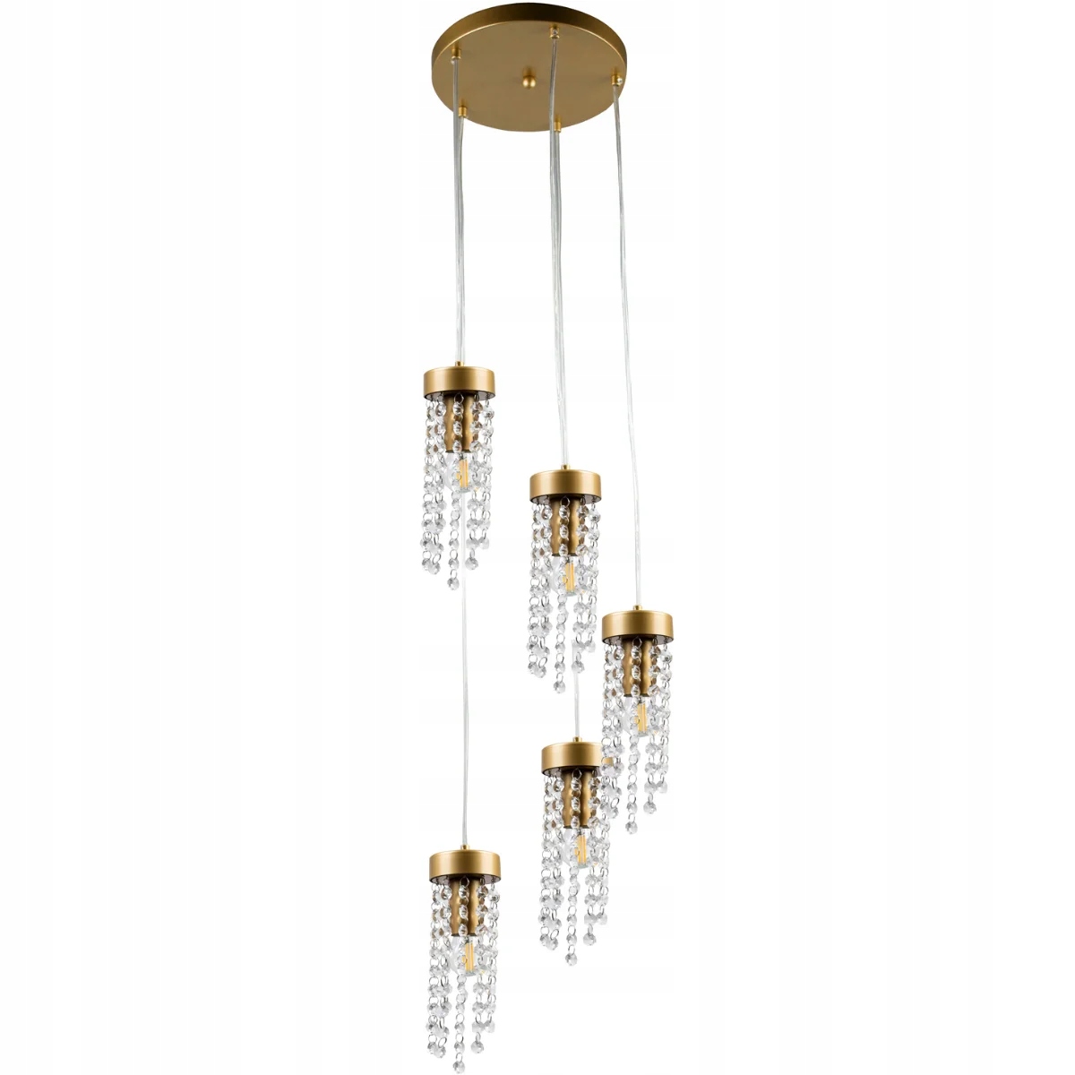 Závěsná lampa lustr zlatý s krystaly nad stolem glamour 5 bodů Polux